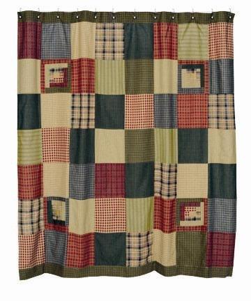 Tea Cabin Patchwork Shower Curtain Retro Barn Country Linens