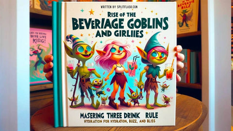 A whimsical and engaging image featuring playful characters known as 'Beverage Goblins and Beverage Girlies', each holding a drink