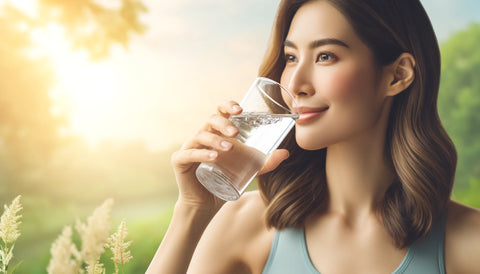 beautiful woman drinking a glass of water