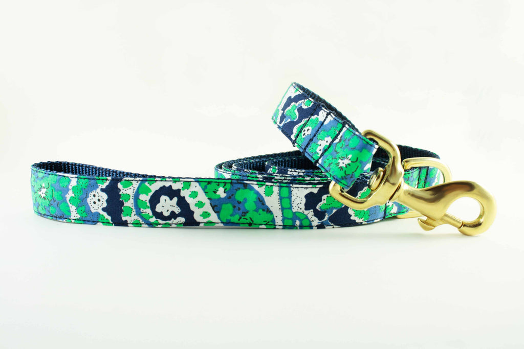 Navy and Green Paisley Leash – bonjour fido!