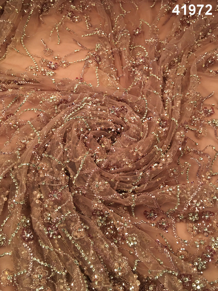 #41972 Enchanted Symphony: Hand-Beaded Fabric Orchestrating an Enchanting Symphony of Beads and Sequins