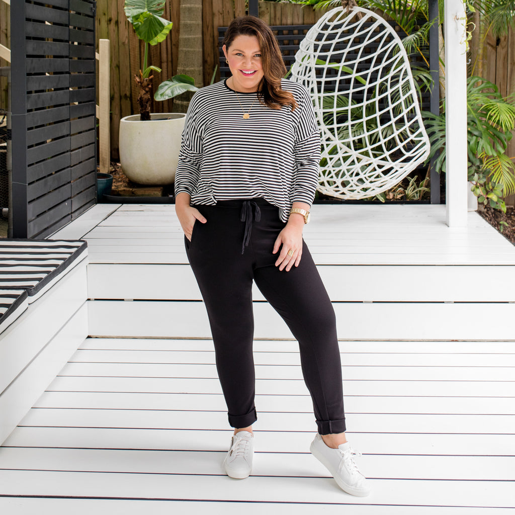 Styling You The Label Suzie Ponte Jogger Pant - black - Stacey wears size 14