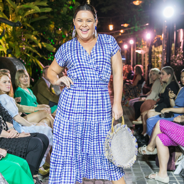 Stace Mcgregs at Brisbane Fashion Month in 2019, wearing our Shelley gingham dress
