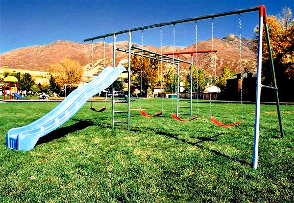swing set with slide and monkey bars