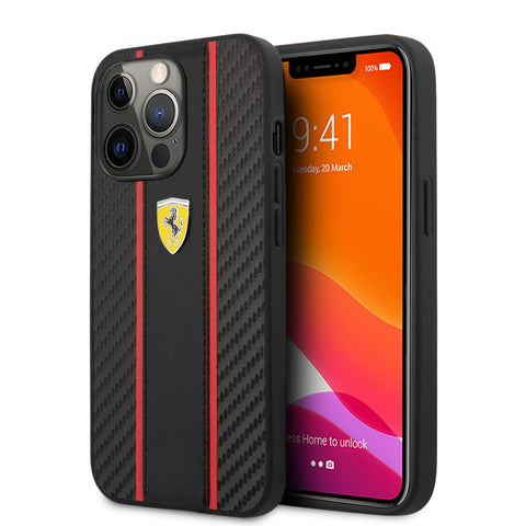 Ferrari iPhone 13 Pro Case [Official Licensed] by CG Mobile Carbon Central Stripe