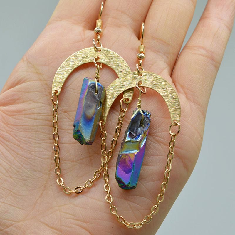Product Image for Avelena | Natürliche Kristall Ohrringe mit Mond und Sternen Elara, Labradorit