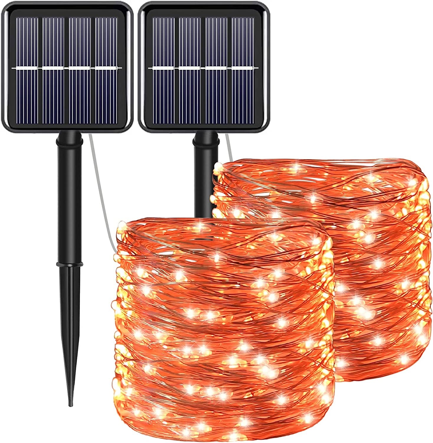 Product Image for Avelena | July 4 patriotische Wohnkultur Außenlichter - Rot Weiß Blau Solar Lichterkette, 2-Pack je 100 LED 10 Meter, Orange