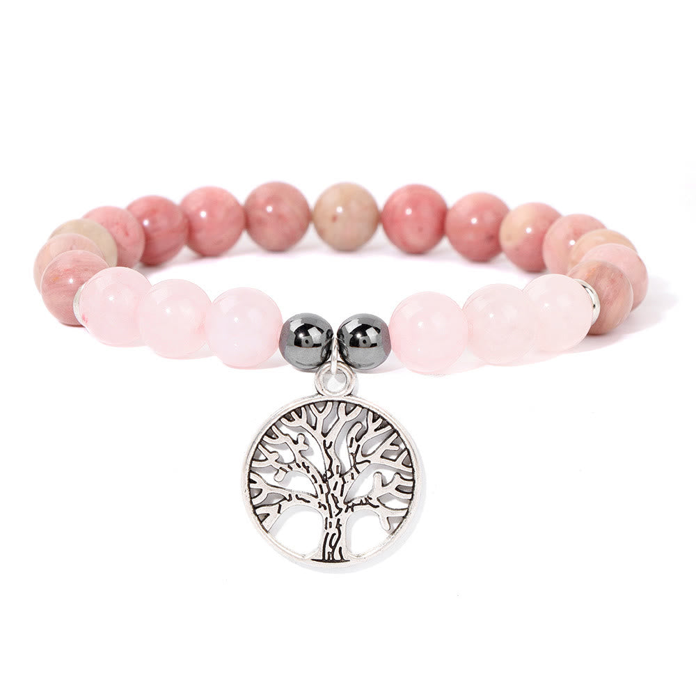 Product Image for Avelena | Mila Armband mit Natürlichen Kristallen und Lebensbaum Design, Rosenquarz & Rhodochrosit