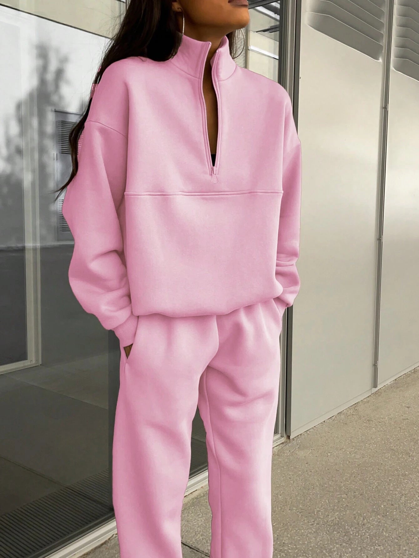 Product Image for Avelena | Ärmel Sports Sweatshirt Anzug Mode Stehkragen Reißverschluss Oberhose Co Ord Set, Rosa / M