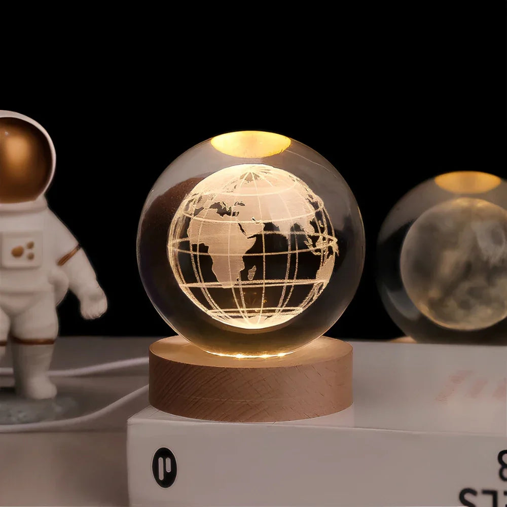 Product Image for Avelena | Nachtlicht Holzsockel Kristallkugel Lampe, Erde