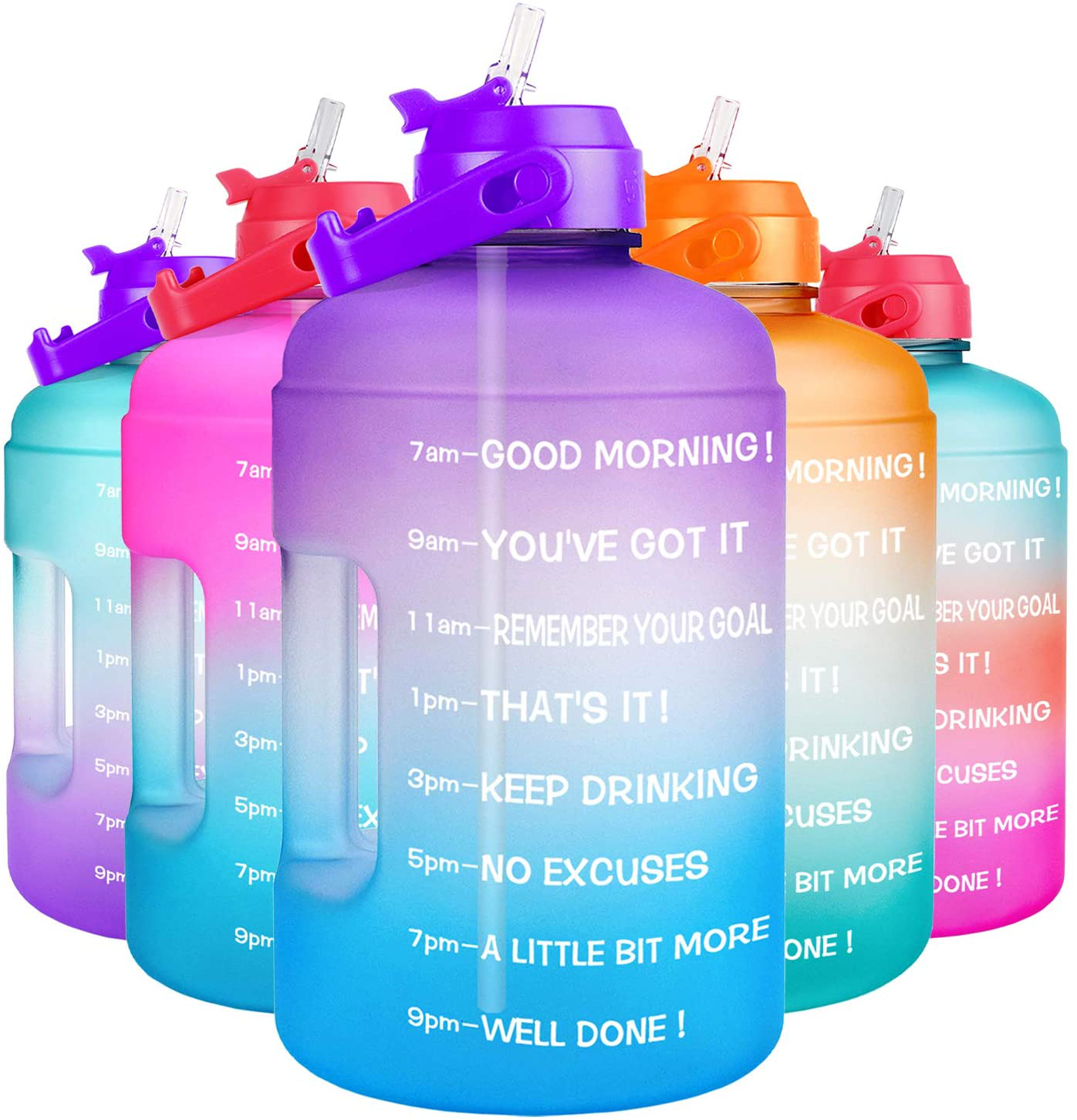 Product Image for Avelena | 1 Gallone Wasserflasche - mit Strohhalm & motivierendem Zeitmarker auslaufsicher BPA-frei, QFA2 Lila/blaue Farbverlauf / 73oz
