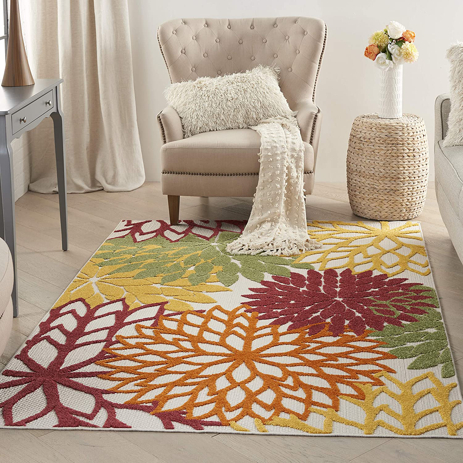 Product Image for Avelena | Nourison Aloha Indoor/Outdoor Floral Rot Multicolor 2'3" x 8' Teppich, (8' Läufer)