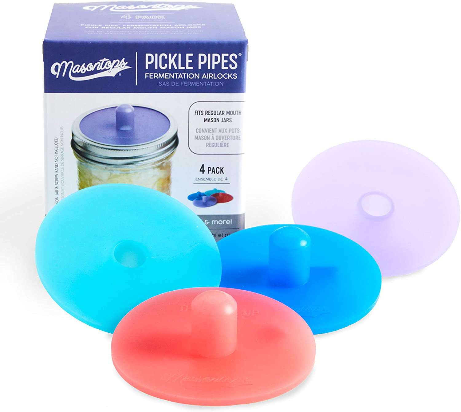 Product Image for Avelena | Masontops Pickle Pipes - Wasserlose Airlock Fermentation Locken - Normale Mund Mason Einmachglass Fermenter Hüte - Premium Silikon