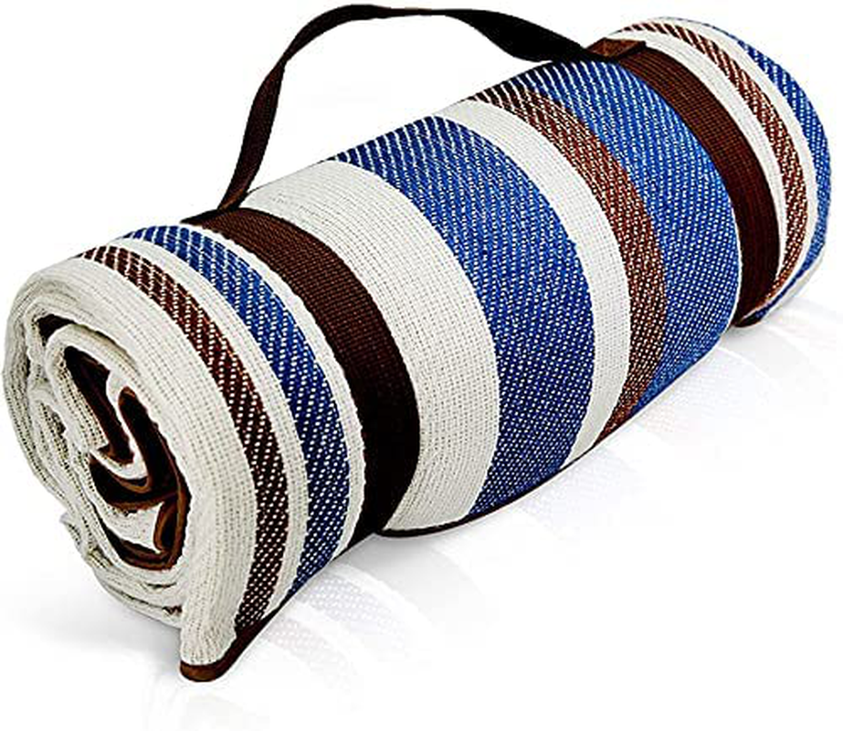 Product Image for Avelena | Extra Große Picknickdecke Doppelschicht für draußen Wasserdicht Praktische Matte Tragbar Unser Sommer Blau und Weiß Gestreift für den Strand