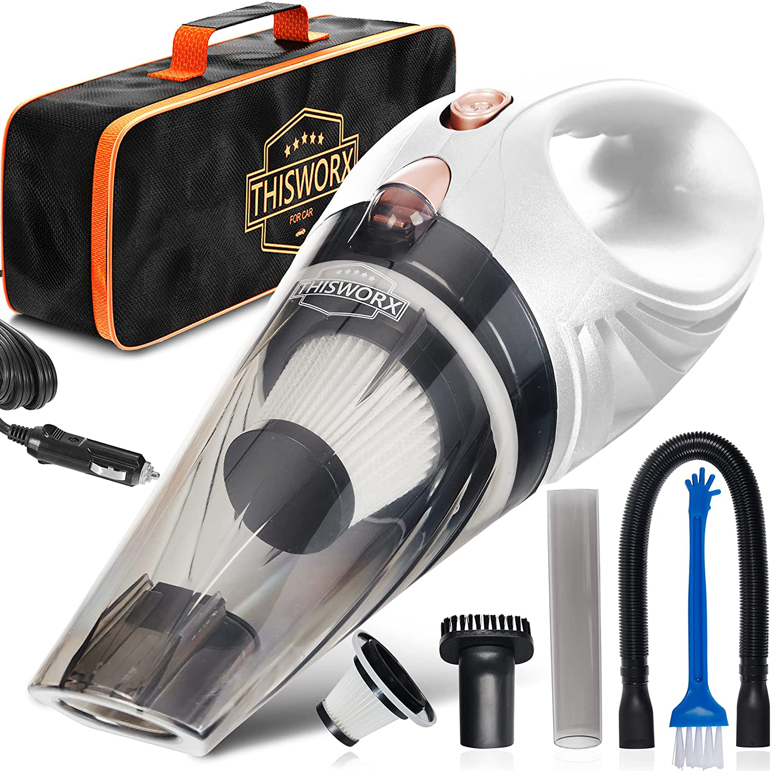 Product Image for Avelena | Thisworx Auto-Staubsauger - Tragbar, Hohe Leistung, Handstaubsauger Mit 3 Aufsätzen, 16 Ft Kabel Und Beutel - 12V, Autozubehör-Set Für 