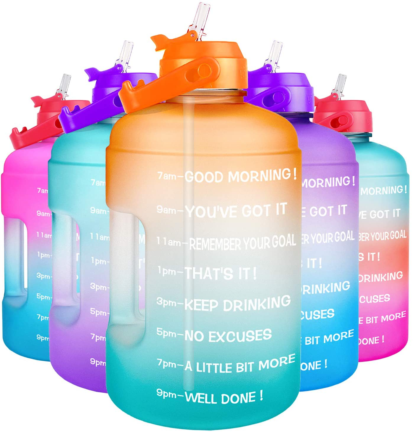 Product Image for Avelena | 1 Gallone Wasserflasche - mit Strohhalm & motivierendem Zeitmarker auslaufsicher BPA-frei, QFA5 Grün/Rosa Farbverlauf / 73oz