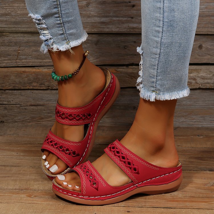 Product Image for Avelena | Vegane Leder Muffin Plattform Hausschuhe, Rot / 38