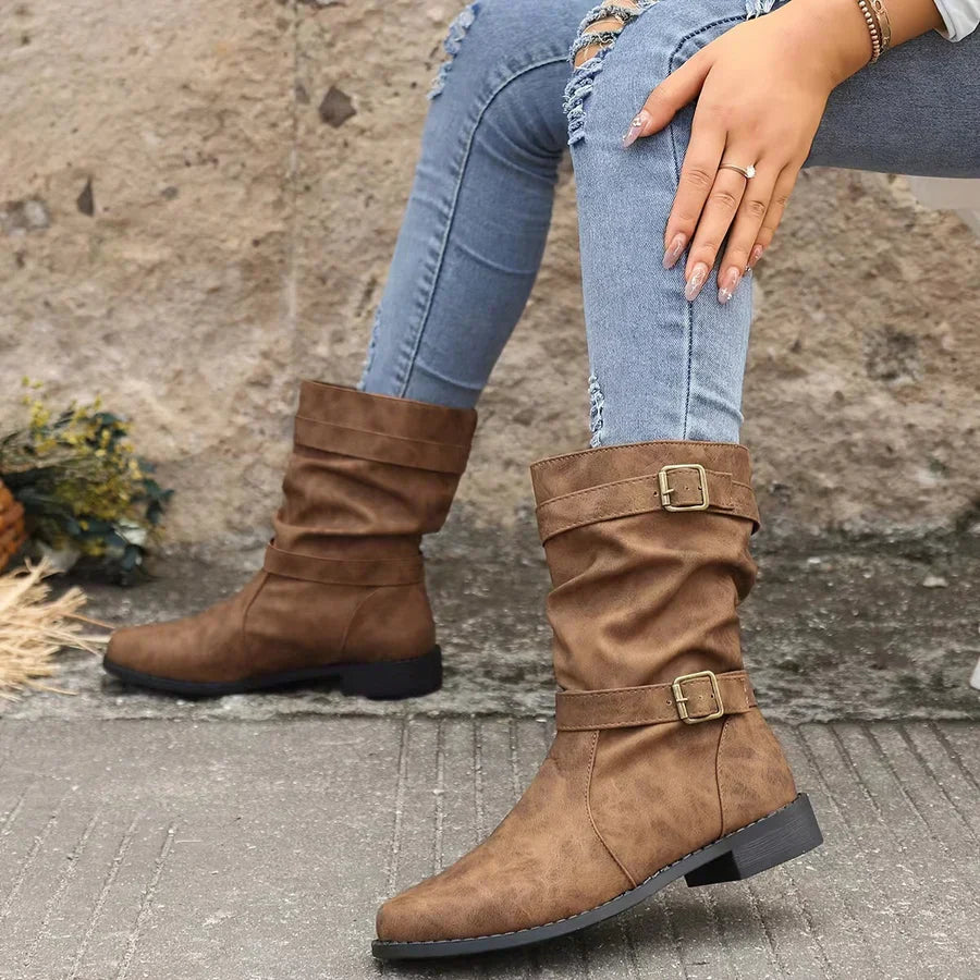 Product Image for Avelena | Vintage Western Ankle Boots With Strap For Ladies, Helles Braun / 38