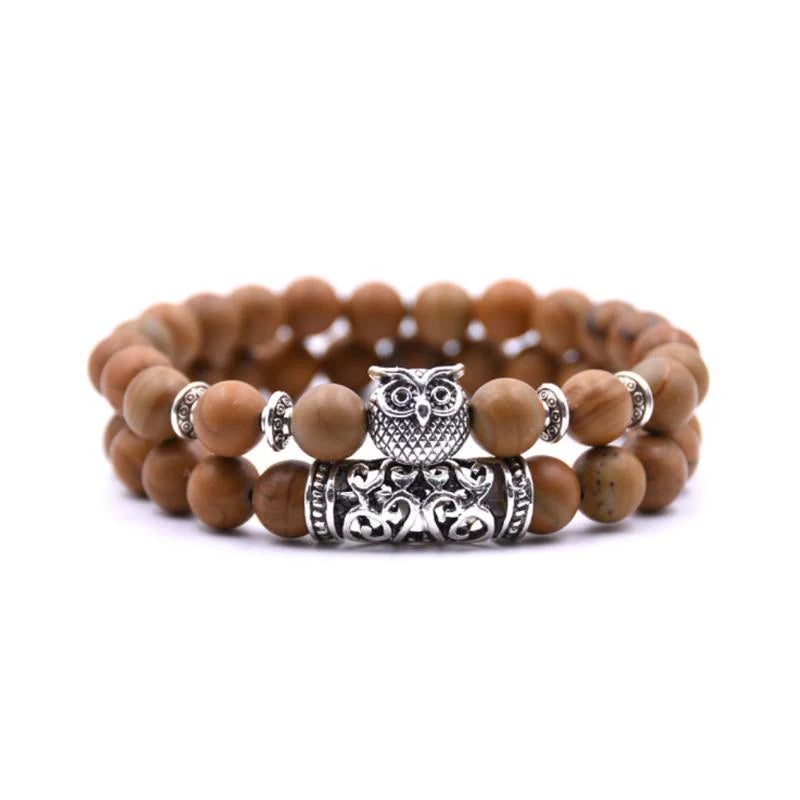 Product Image for Avelena | Eule Charme Naturstein Armband, Holzstruktur