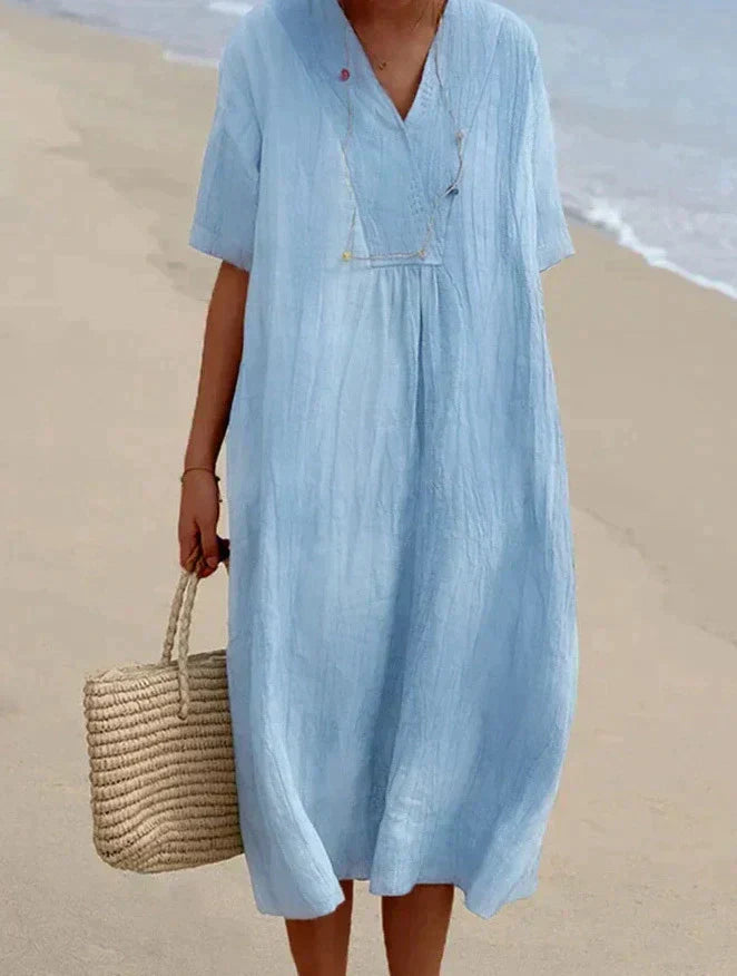 Product Image for Avelena | Elegante Sommerkleider Damen aus Baumwolle und Leinen, Blau / 3XL