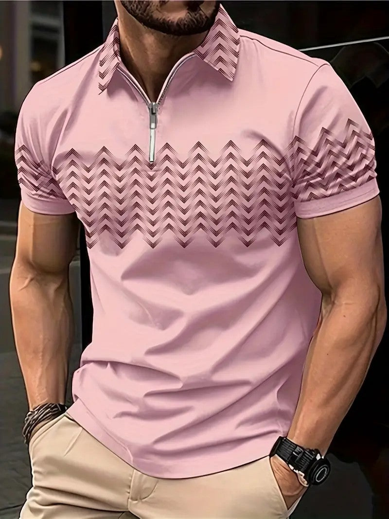 Product Image for Avelena | Sommer Polka Dots Zip Polo Shirt für Herren, Rosa / M