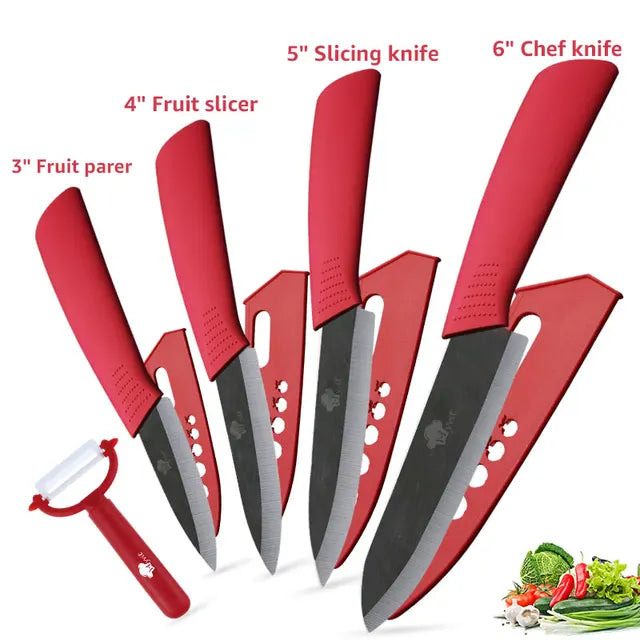 Product Image for Avelena | Keramisches Messerset Küchenmesser mit Weißen Zirkonia-Klingen, Rotes Set