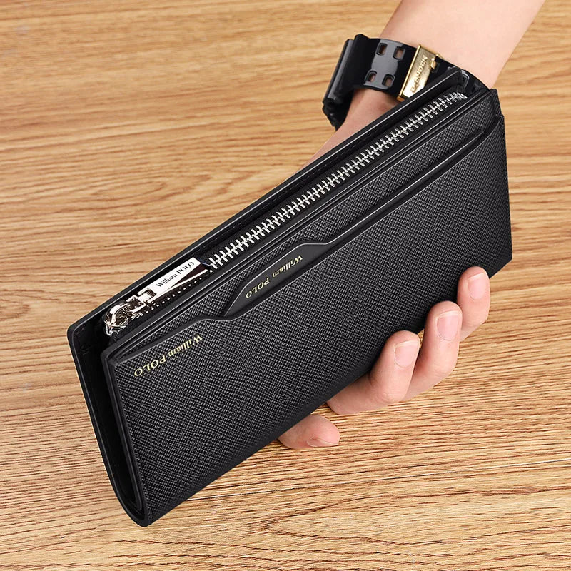 Product Image for Avelena | Herren Lederhandtasche Multifunktionaler Langer Kartenhalter, Schwarzes Kreuz