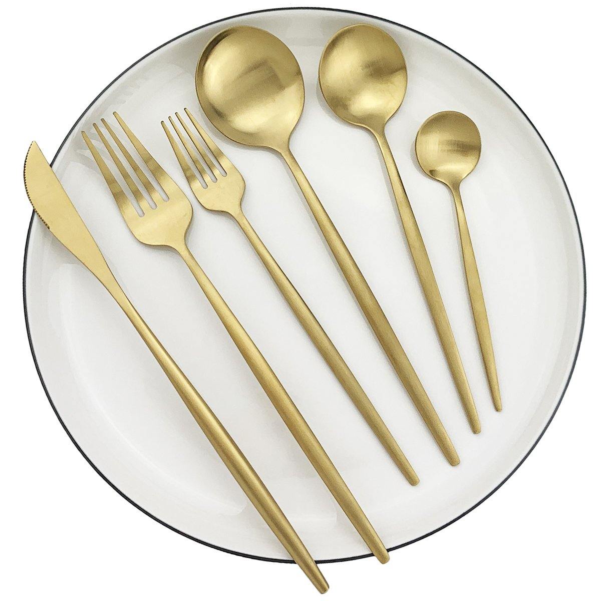 Product Image for Avelena | Minimalist Besteck 36 Teile aus Edelstahl Eleganz und Haltbarkeit, 36 Stück Gold