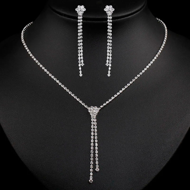 Product Image for Avelena | 3 Teile Einfaches Rhinestone Halskette Ohrringe Schmuckset für Frauen, Stil 1