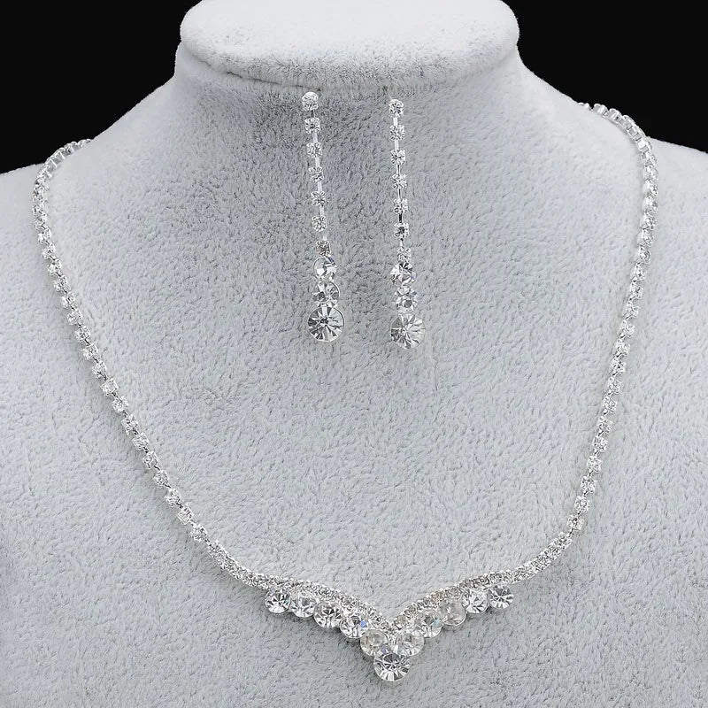 Product Image for Avelena | 3 Teile Einfaches Rhinestone Halskette Ohrringe Schmuckset für Frauen, Stil 4