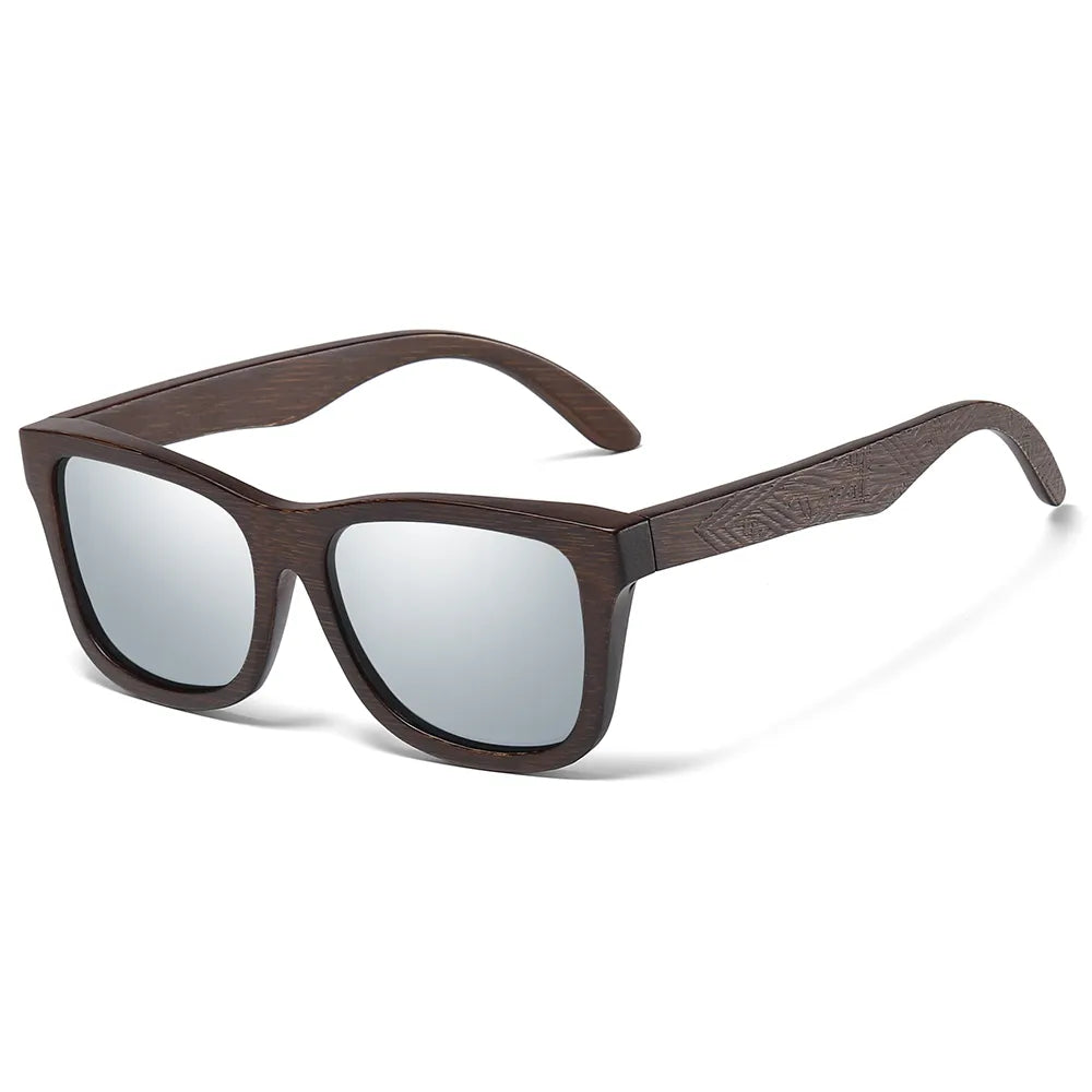 Product Image for Avelena | Herren Bamboo Holz Sonnenbrille mit Geschenkbox, Silber / Dunkles Bambus