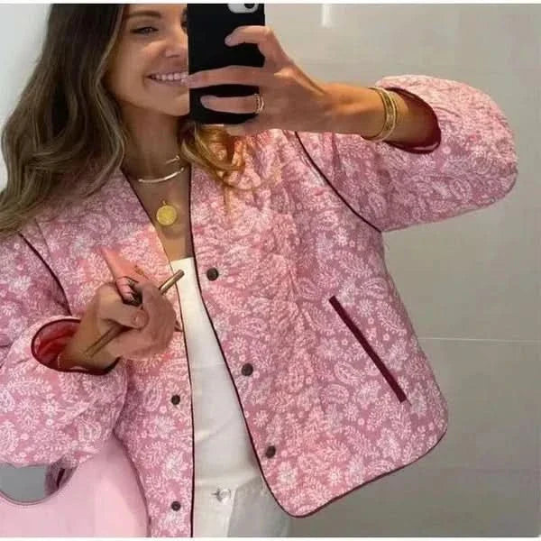 Product Image for Avelena | Steppjacke mit Blumenmuster für Damen, Rosa / 3XL