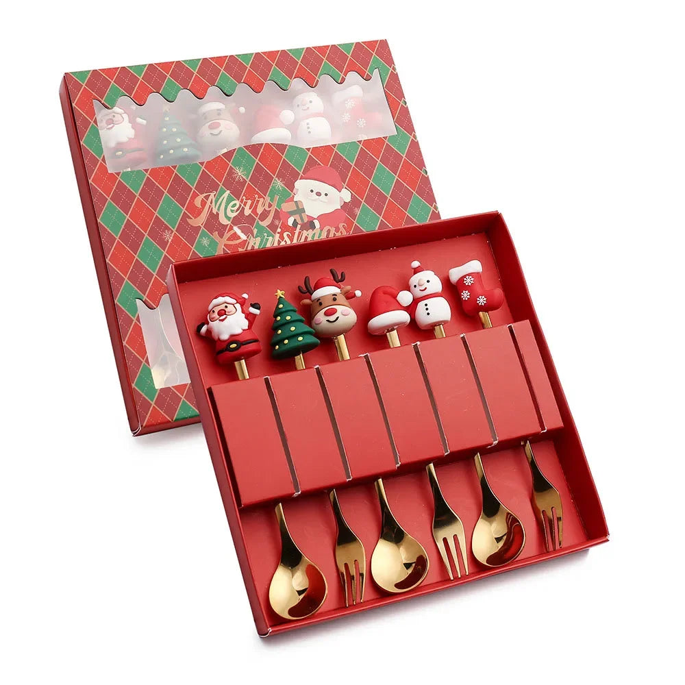 Product Image for Avelena | Stilvolle Weihnachtslöffelset für Festliche Tische, 6 Stück Rote Löffel und Gabel