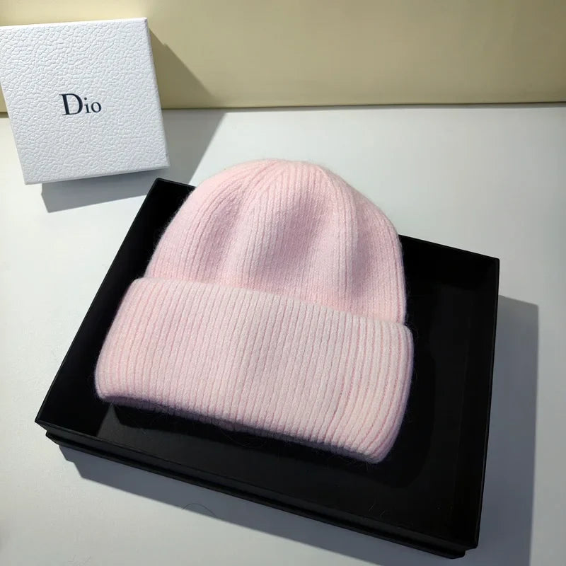 Product Image for Avelena | Damen Winter Strickmütze - Warmes Kaschmir Wolle & Kaninchenfell Ski Hut, Helles Rosa / 54-60