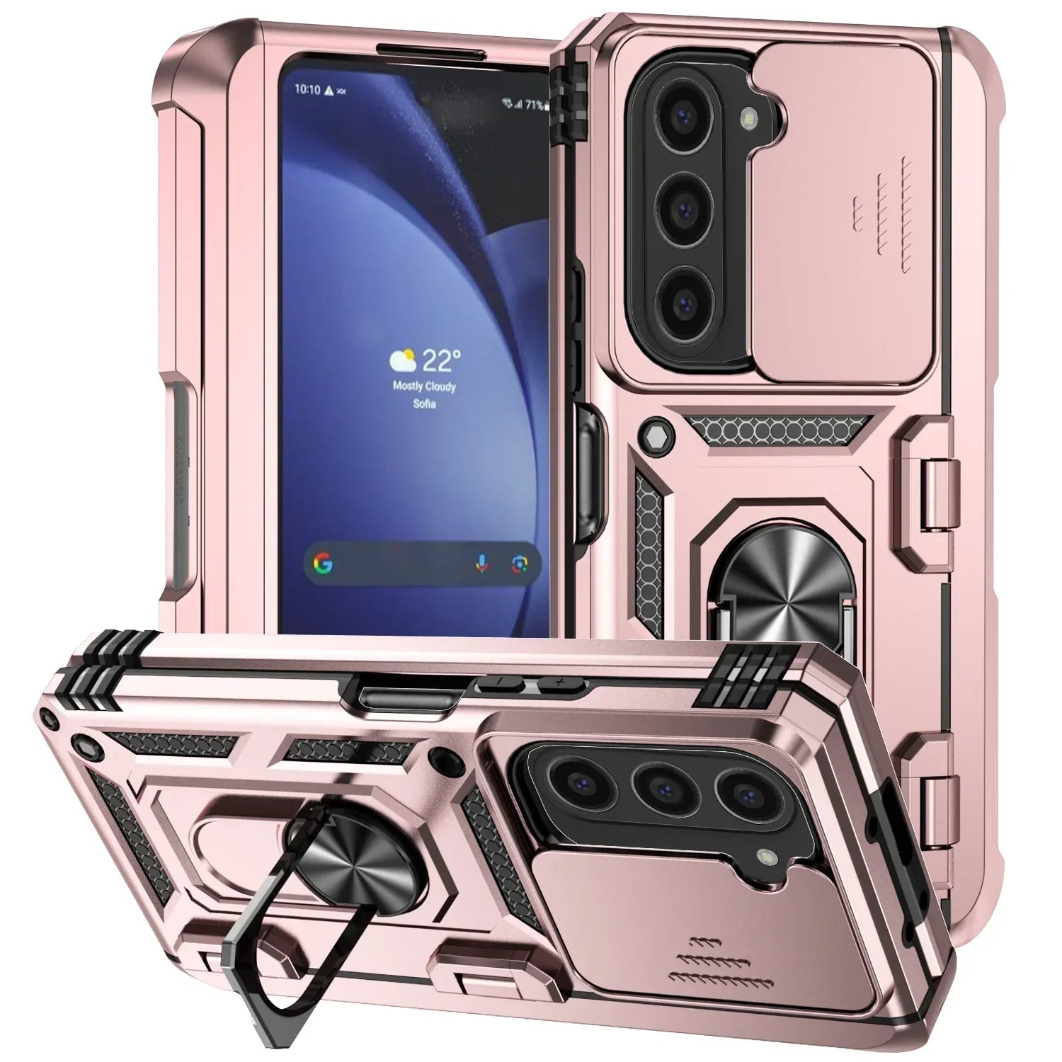 Product Image for Avelena | Extreme Z Fold 6, 5, 4 Stoßfester Ring Stand Cam Slide Hülle, Roségold / Z Fold 5