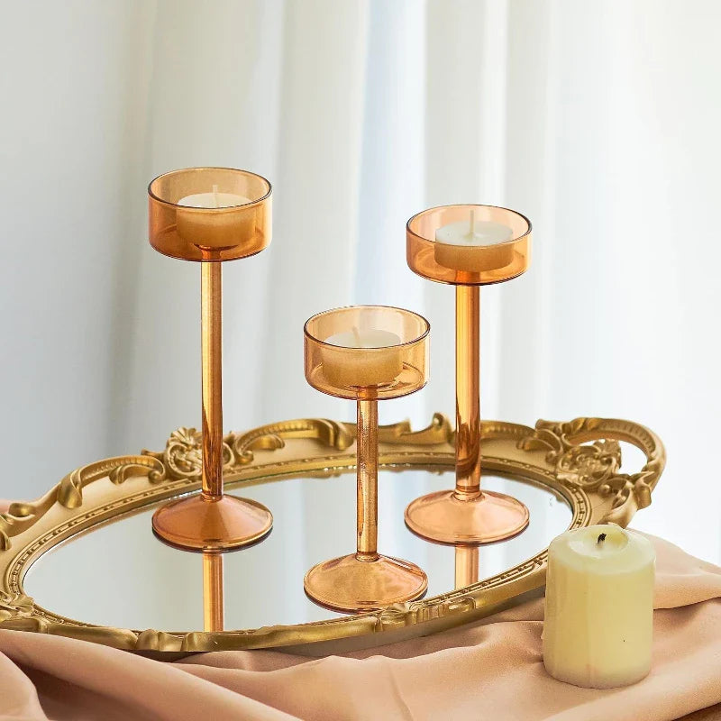 Product Image for Avelena | Piece Teelichtglas Kerzenhalter Set, Bernstein / 3 Stück