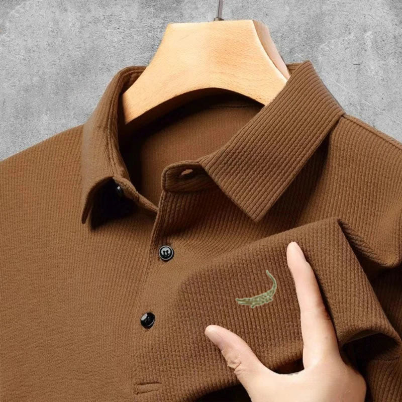 Product Image for Avelena | Herren Langarm Besticktes Poloshirt, Braun / 4XL