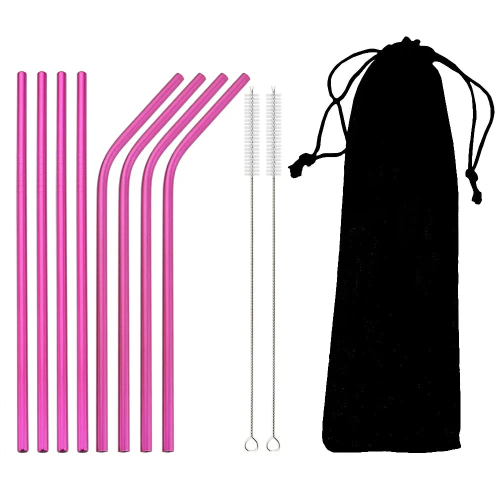 Product Image for Avelena | Vibrating Cocktailstrohhalm-Set aus Edelstahl, Rosa / 11Teile