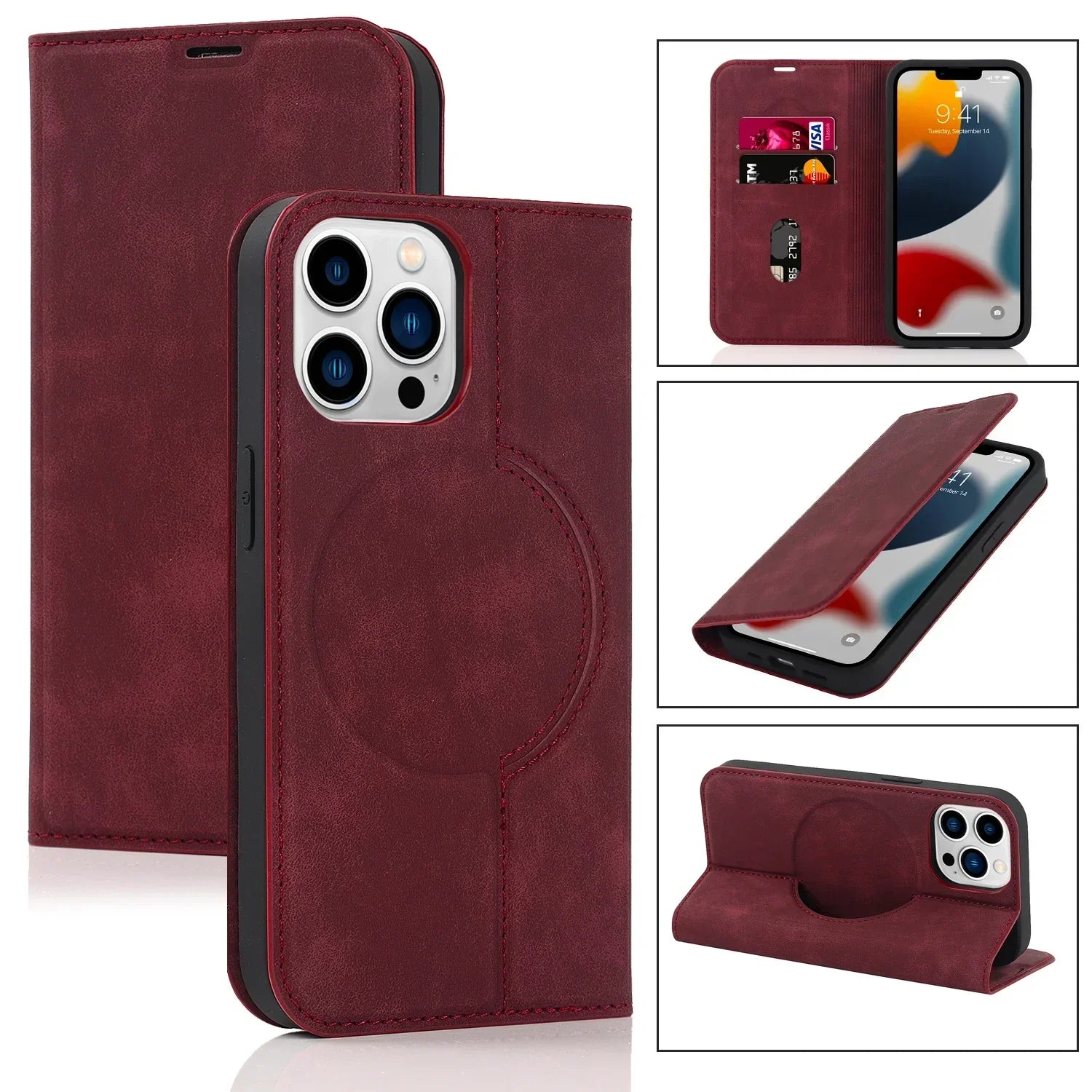 Product Image for Avelena | Magnetische Brieftasche Hülle Magsafe Kabelloses Laden Iphone, Rot / iPhone 12 Pro