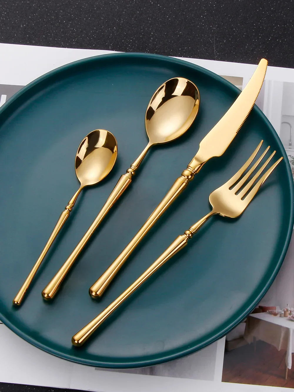 Product Image for Avelena | Luxuriöses Gold Matt Besteckset, Goldspiegel / 5 Sätze (20STK)
