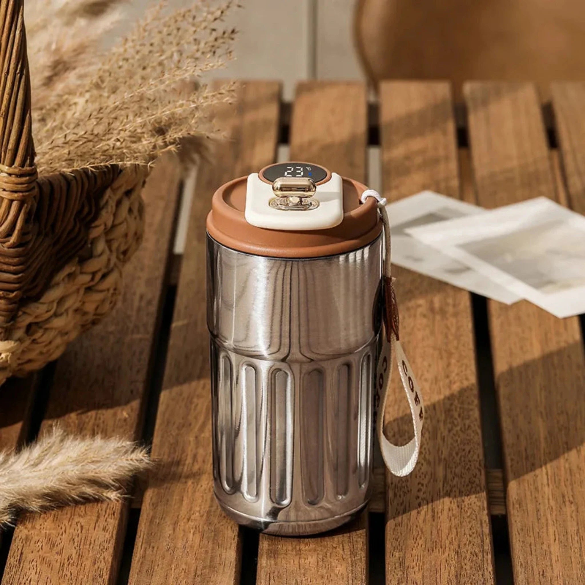 Product Image for Avelena | Smart Thermos Digital Led Temperatur Vakuum Tragbare Tasse, Silber Khaki