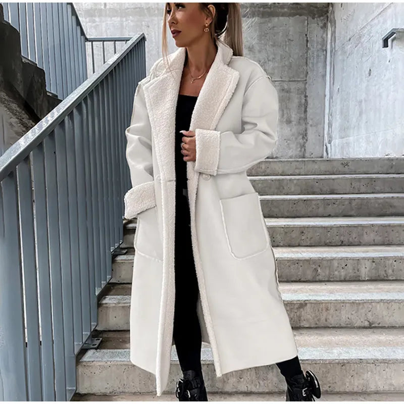 Product Image for Avelena | Lange Lederjacke mit Fell für Frauen, Weiß / XL