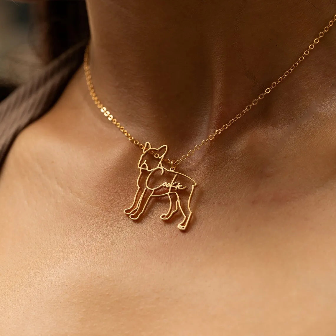 Product Image for Avelena | Pawspersona Individuelle Frenchie Edelstahl Halskette Für Tierliebhaber, Gold / 37 cm für Kinder