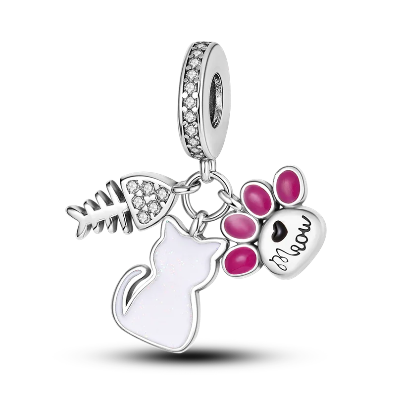 Product Image for Avelena | 925 Silber Goldener Leopard Charms Perlen Bunte Chamäleon Nashorn Löwe Skarabäus Katze Anhänger Geeignet für Original Pandora Armband 