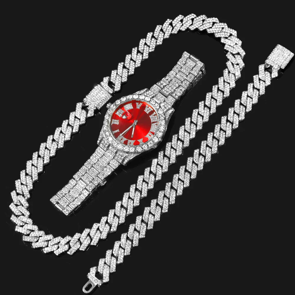 Product Image for Avelena | Kubanische Kette Eiskaltes Schmuckset, SLRD ein Set mit Uhren / 8in und 18in / Breite 14MM