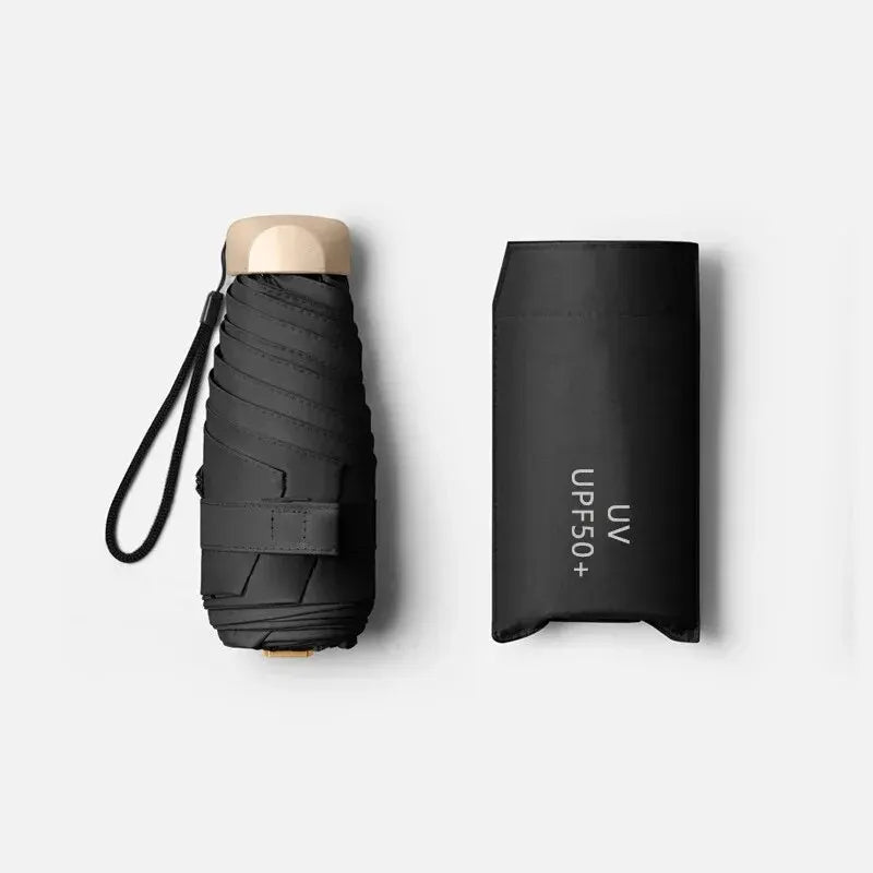 Product Image for Avelena | Mini Sol Schirm Tasche Sonnenschirm Vinyl Faltbar Uv Schutz Sonnenblende Kapsel, 1 Stk schwarz