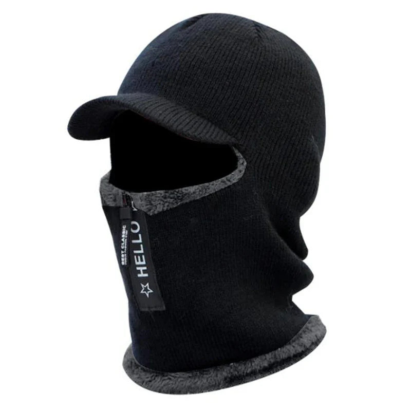 Product Image for Avelena | Männer Woll Ohrenschutz Warm Dick Fahrrad Strick Schal Windschutz Visier Mütze, Schwarz / Eine Größe