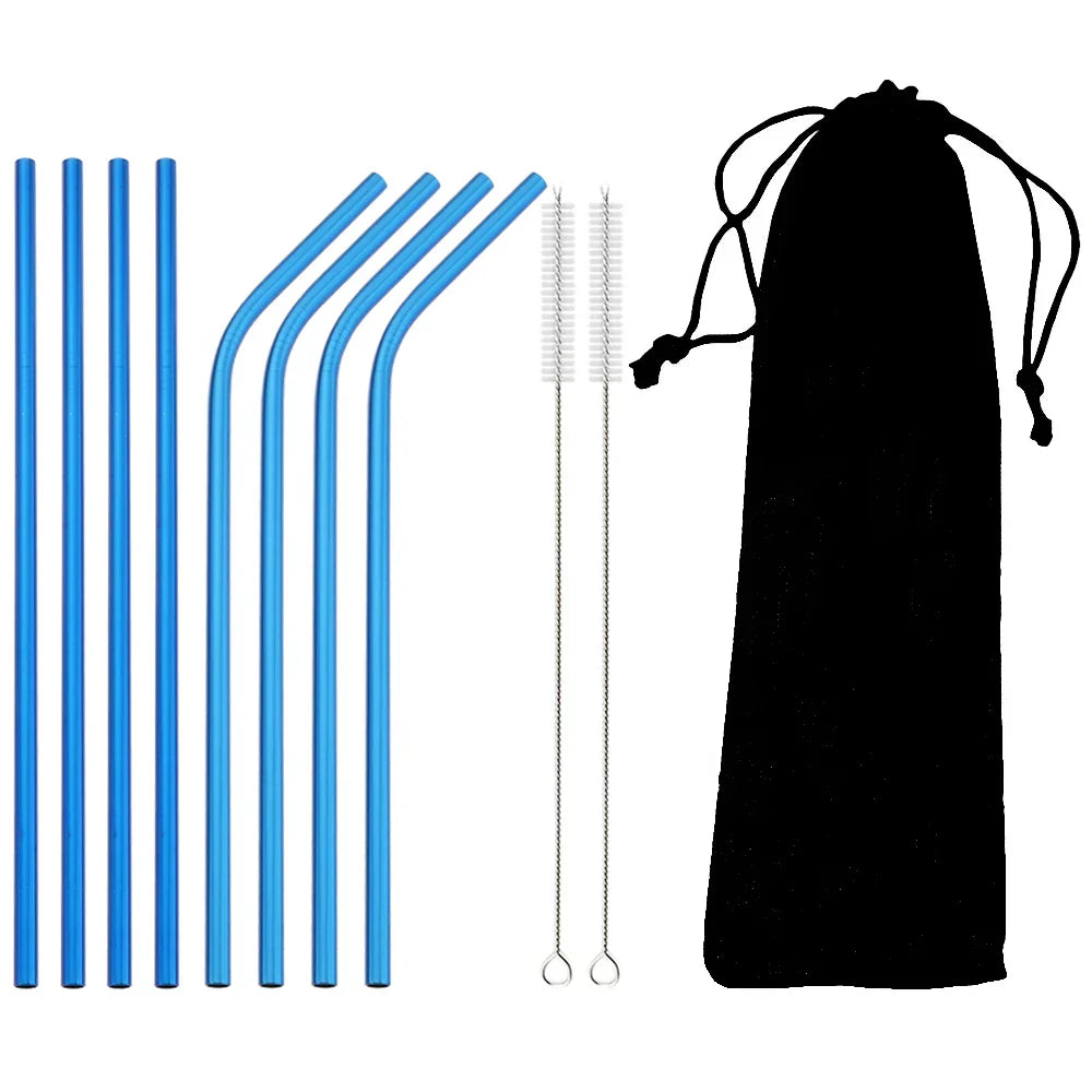 Product Image for Avelena | Vibrating Cocktailstrohhalm-Set aus Edelstahl, Blau / 11Teile