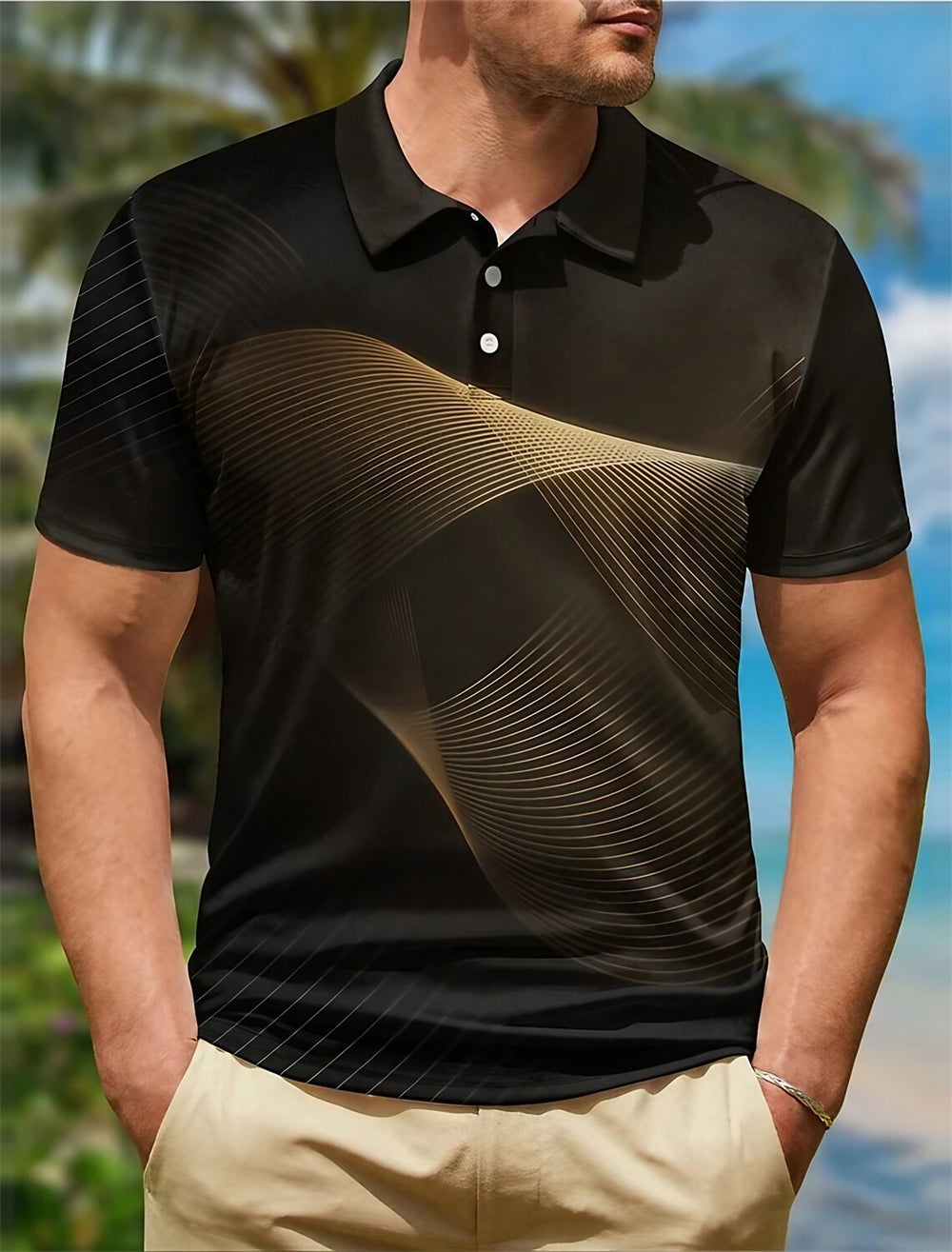 Product Image for Avelena | Sommer Geometrie Bedrucktes Polohemd für Männer, Stil 7 / M