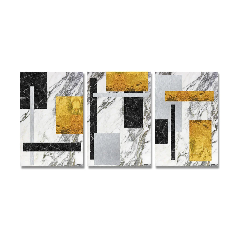 Product Image for Avelena | Schwarz Gold Block Marmor Abstrakte Wandkunst Fine Art Leinwanddruck Moderne Geometrische Bilder für Wohnzimmer Bürokunst Dekoration, 3 